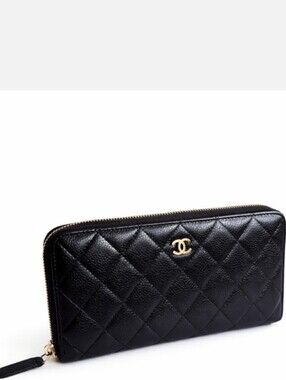 Chanel Black Quilted Caviar Leather Long Zipped Wallet